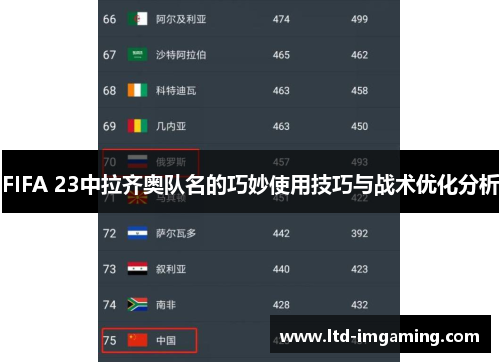 FIFA 23中拉齐奥队名的巧妙使用技巧与战术优化分析